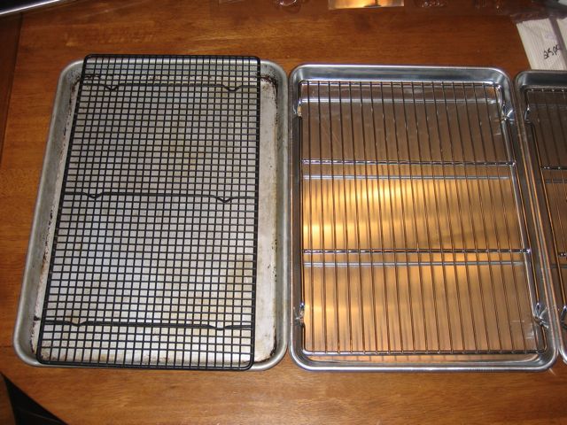 Old and new jelly roll pans